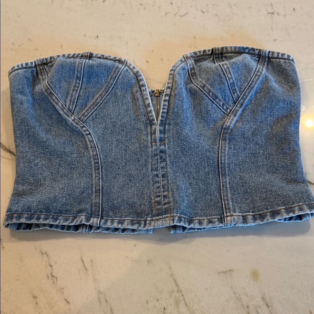 Denim Strapless Crop Top